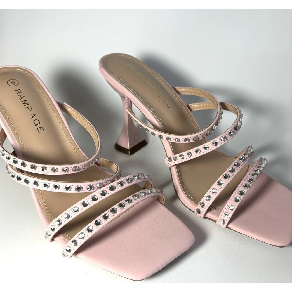 Rampage Gail Pink‎ Rhinestone Heels Size 9 Women's Shoes Dressy Strappy Bling